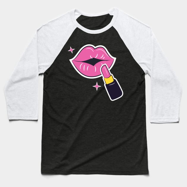 Putting Pink Lipstick on Lips Baseball T-Shirt by TNMGRAPHICS